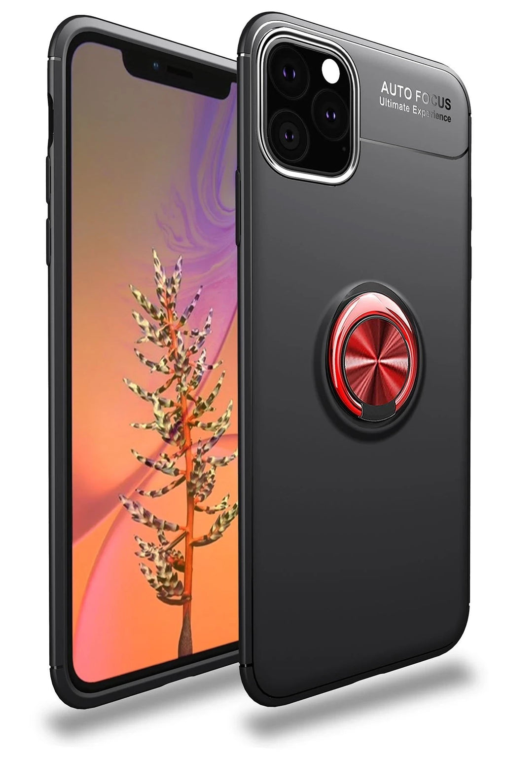 Mey İthalat® iPhone 11 Pro Kılıf Range Yüzüklü Silikon - Siyah-Kırmızı