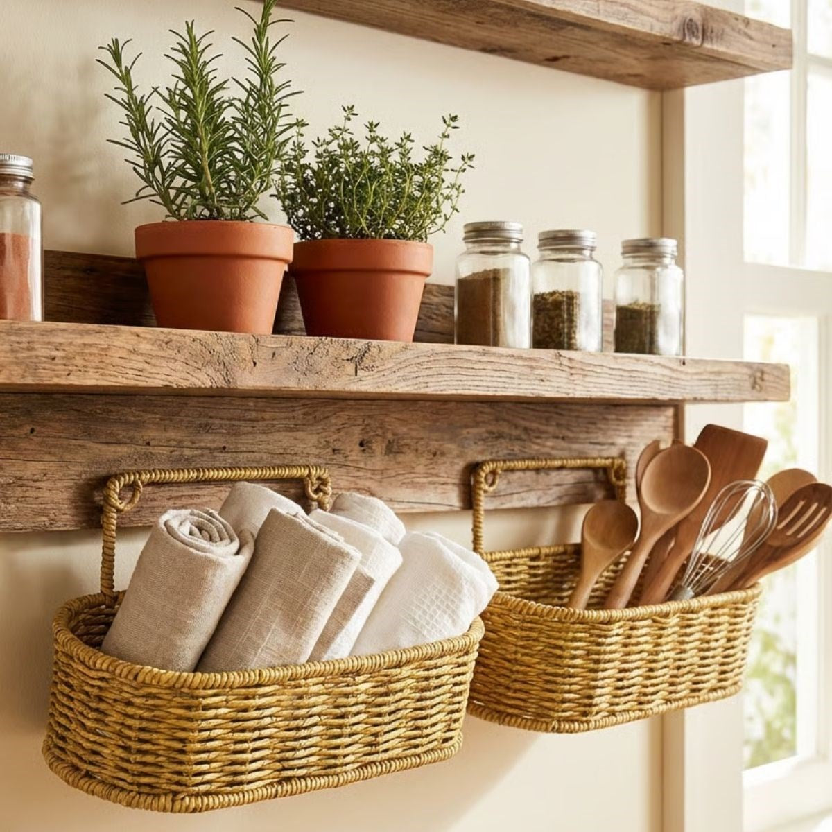 2’li Duvar Askılı Plastik Rattan Organizer – Oval Hasır Görünümlü Mutfak Raf Sepeti, Banyo ve Ev İçi Düzenleme Ünitesi