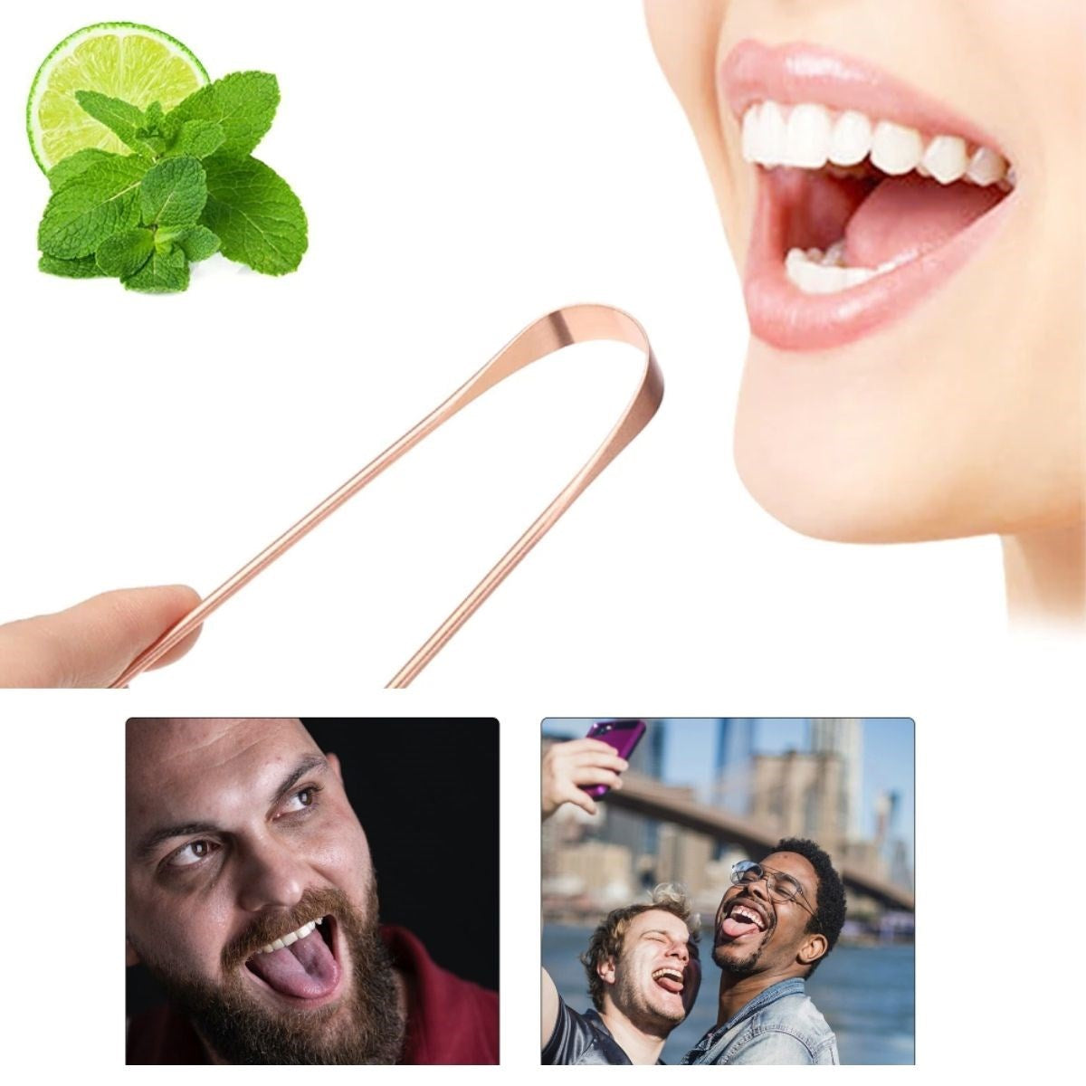 Bakır Oil Pulling Yağ Çekme Dil Plak Temizleme Aleti Dil Fırçası Sıyırıcı Dil Kaşığı