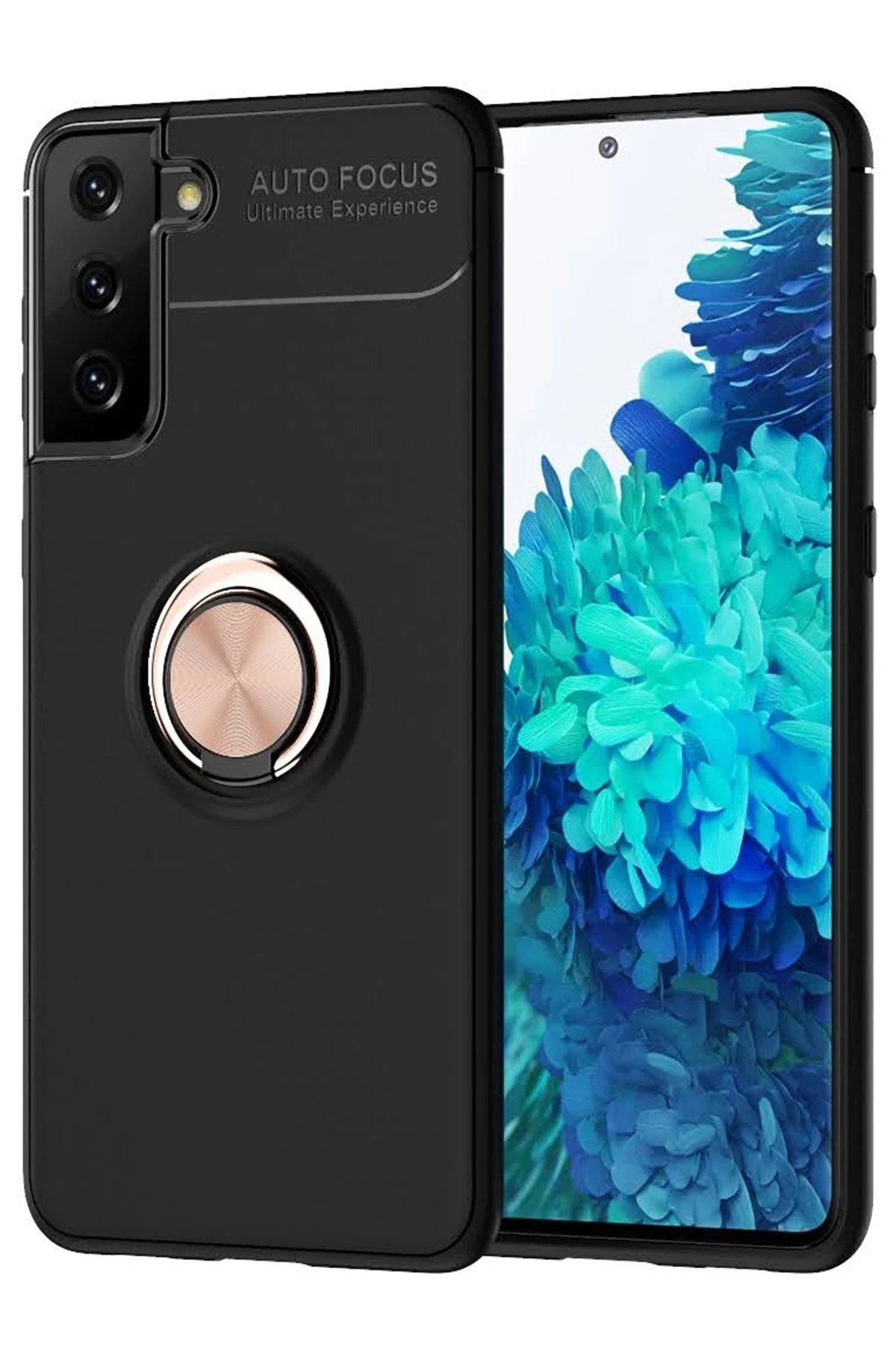 Mey İthalat® Samsung Galaxy S21 Plus Kılıf Range Yüzüklü Silikon - Siyah-Gold