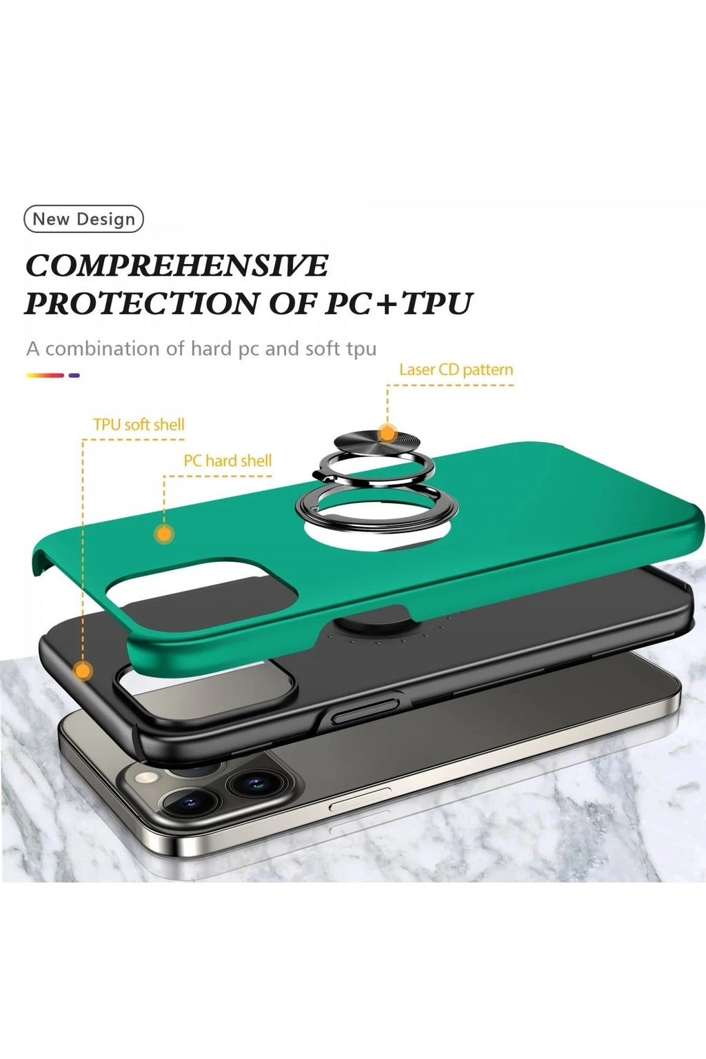 Mey İthalat® iPhone 13 Pro Max Kılıf Elit Yüzüklü Kapak - Yeşil