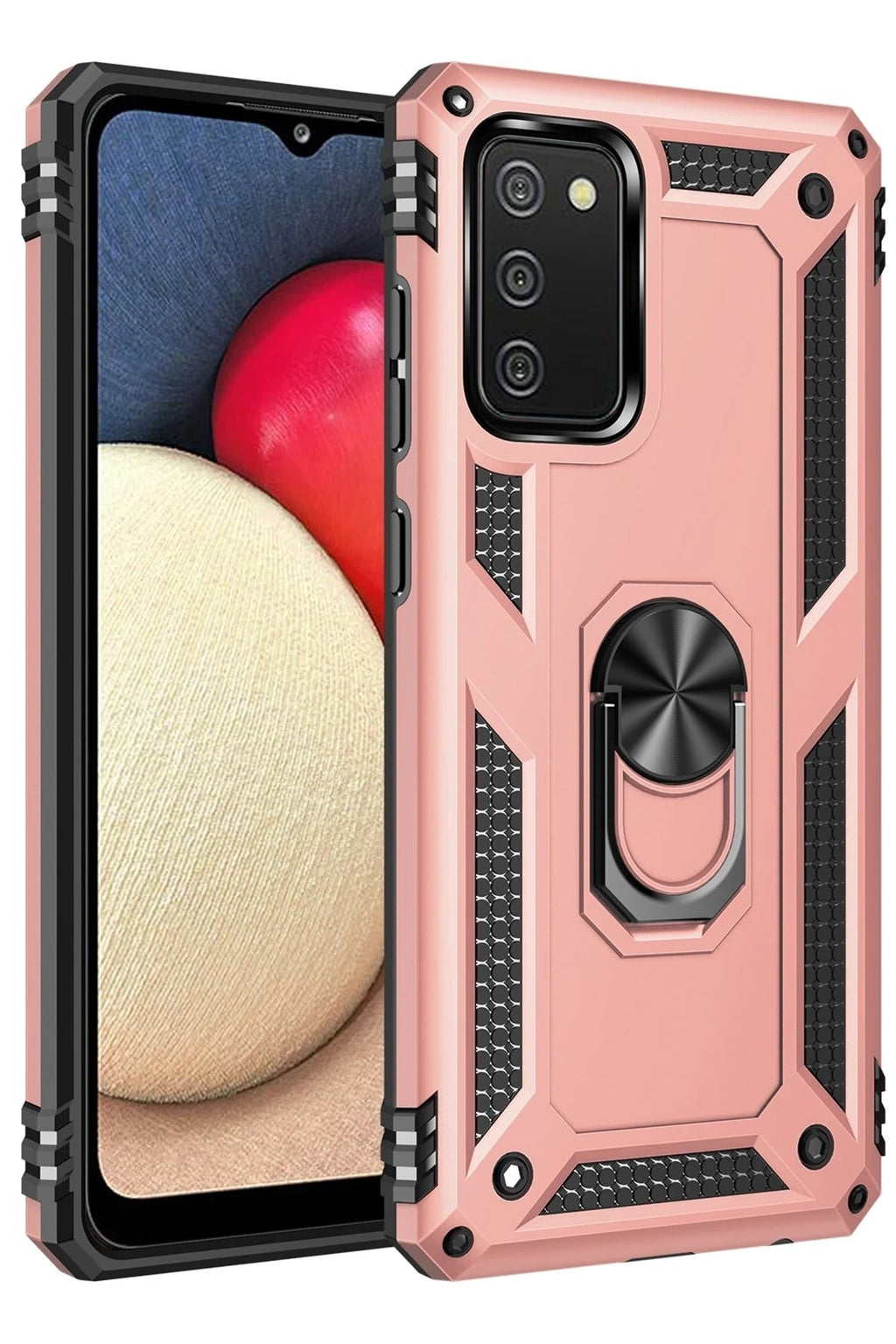 Mey İthalat® Samsung Galaxy A02S Kılıf Sofya Yüzüklü Silikon Kapak - Rose