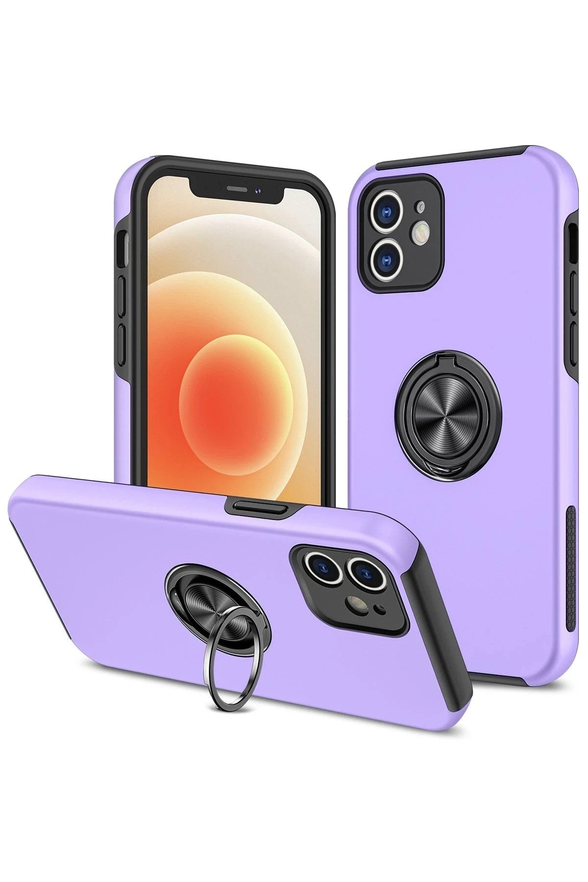 Mey İthalat® iPhone 12 Kılıf Elit Yüzüklü Kapak - Mor