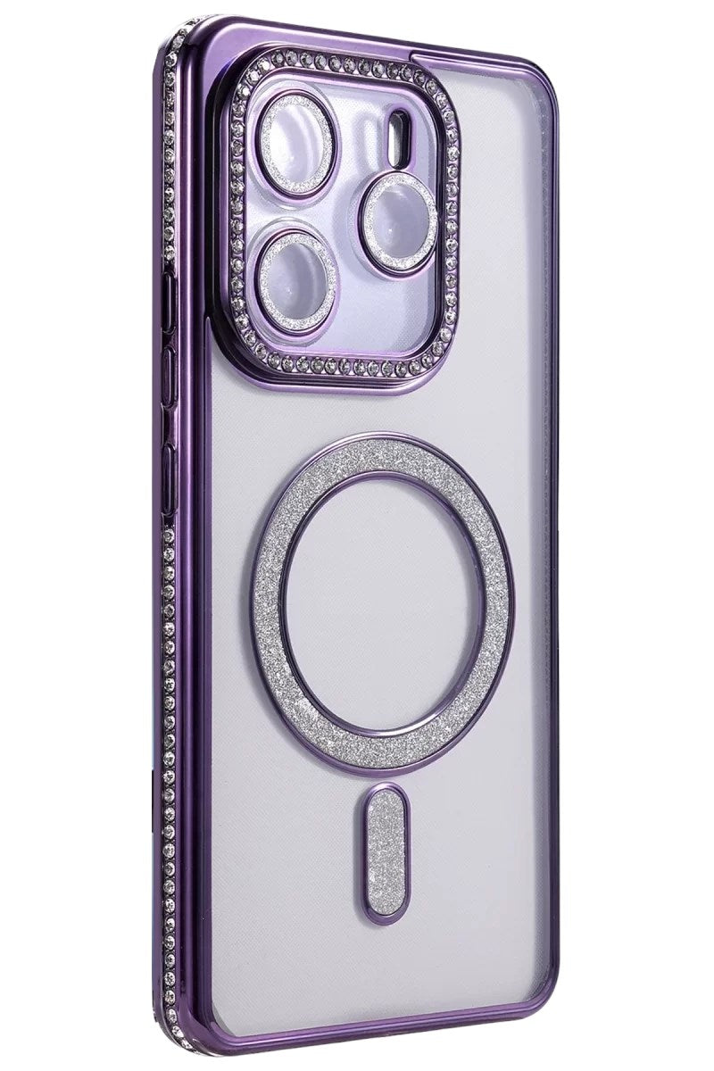 Mey İthalat® Redmi Note 14 4G Joke Simli Magneticsafe Kılıf - Derin Mor