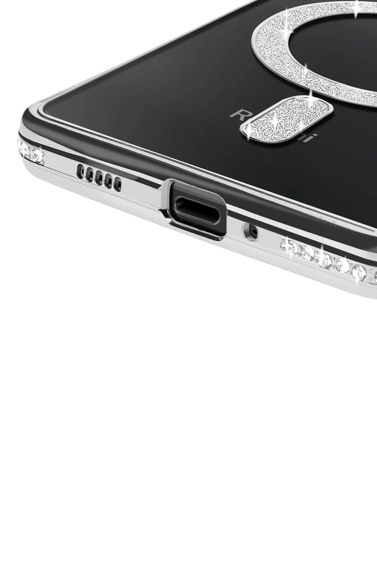 Mey İthalat® Redmi 14C Joke Simli Magneticsafe Kılıf - Gümüş