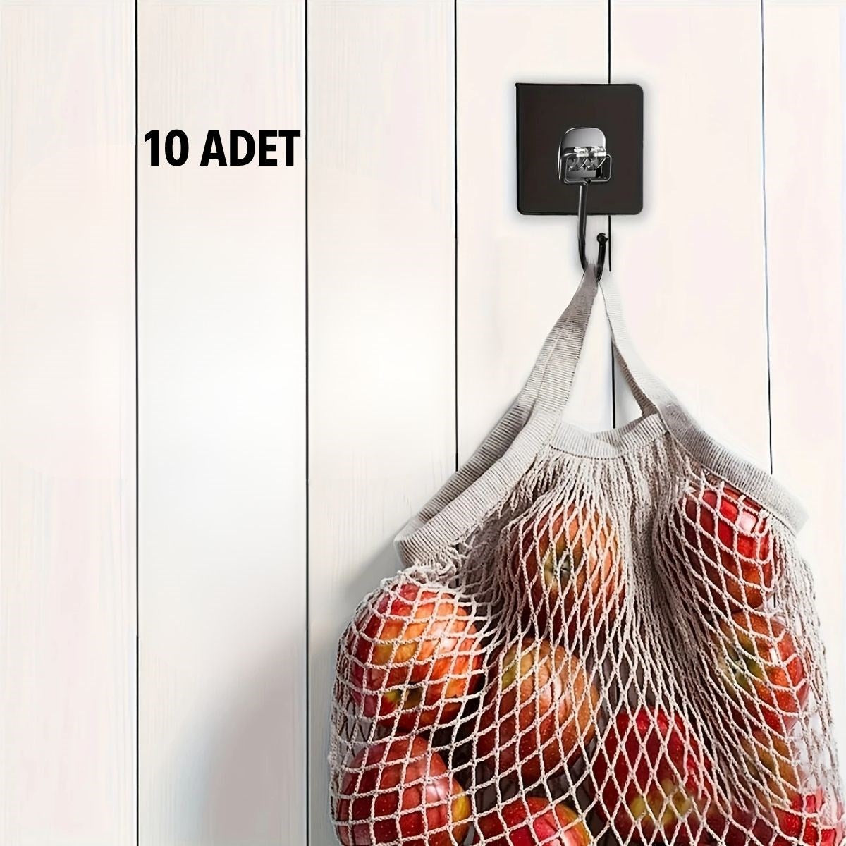 10 Adet Duvara, Dolapa Yapışan Güçlü Yapışkanlı Siyah Duvar Askısı