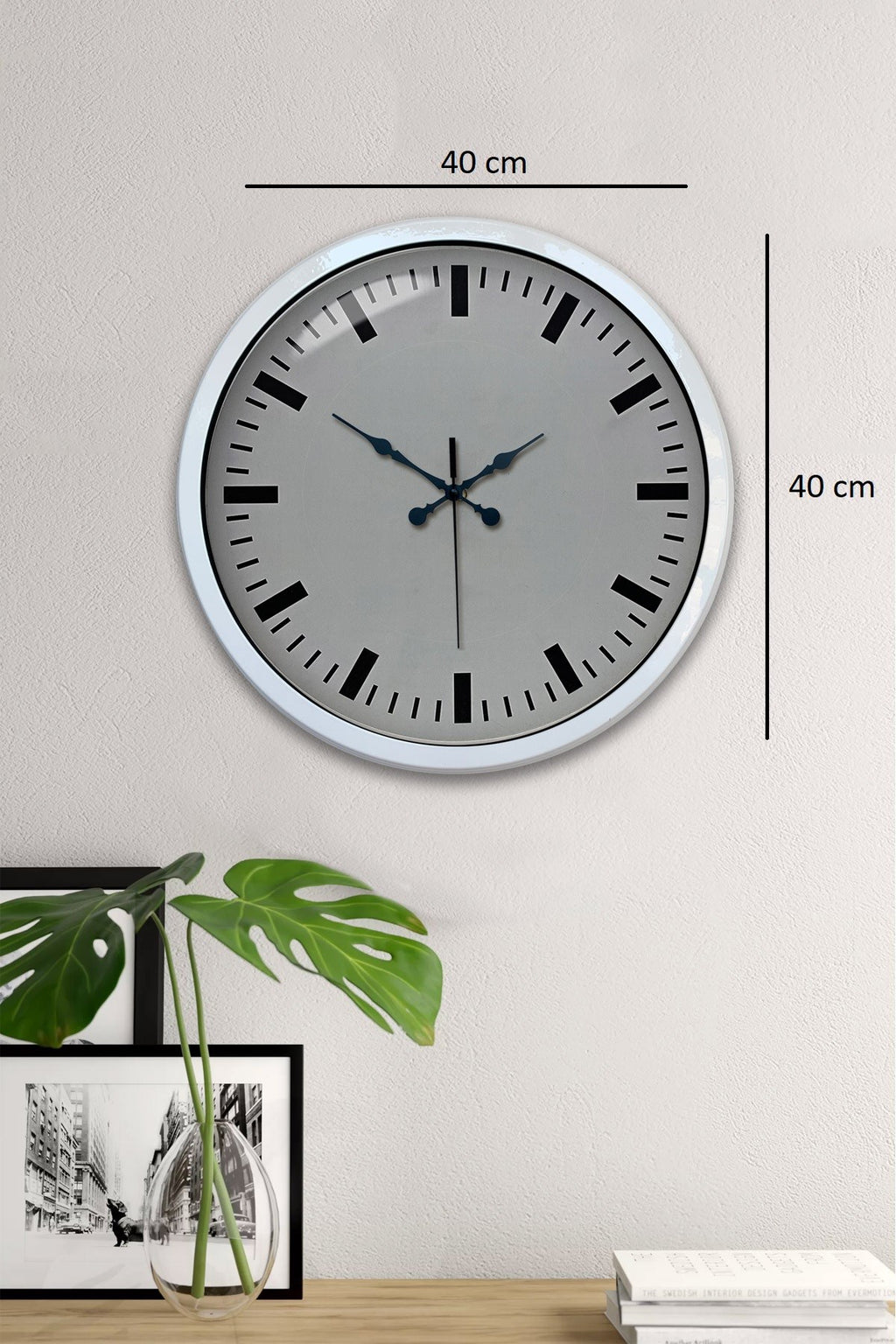 40 Cm Metal Beyaz Modern Duvar Saati