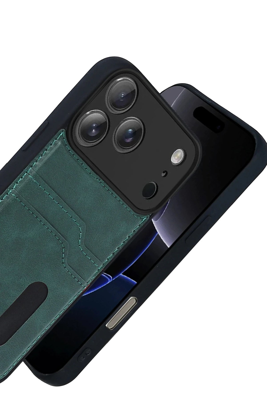Mey İthalat® iPhone 17 Pro Sara Kartvizitli Deri Kılıf - Yeşil