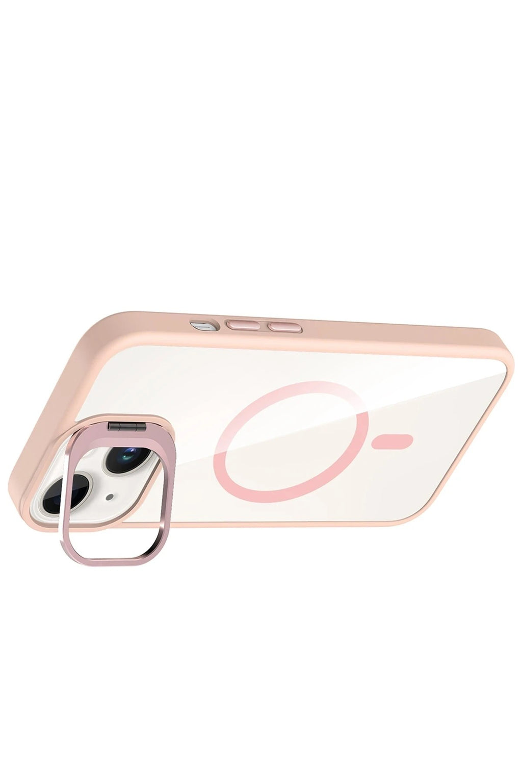 Mey İthalat® iPhone 14 Remim Lensli Magsafe Standlı Kapak - Pembe