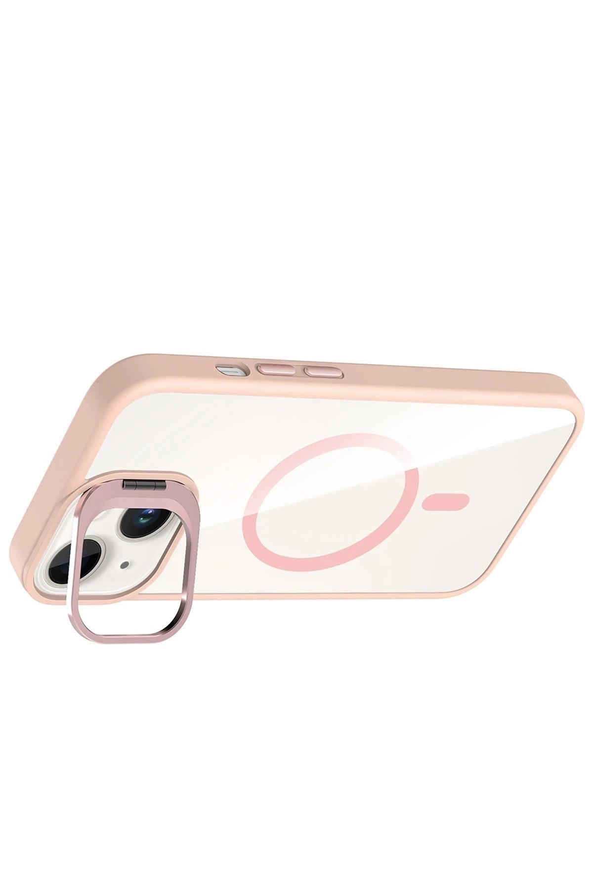 Mey İthalat® iPhone 14 Remim Lensli Magsafe Standlı Kapak - Pembe
