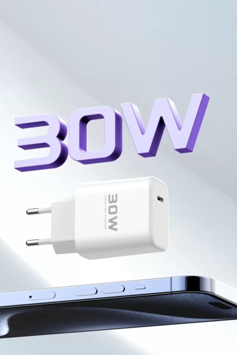 Mey İthalat® JK89 30W Type-C Çıkışlı Ekstra DC66 1M Type-C to Lightning Kablolu PD Şarj Cihazı - Beyaz