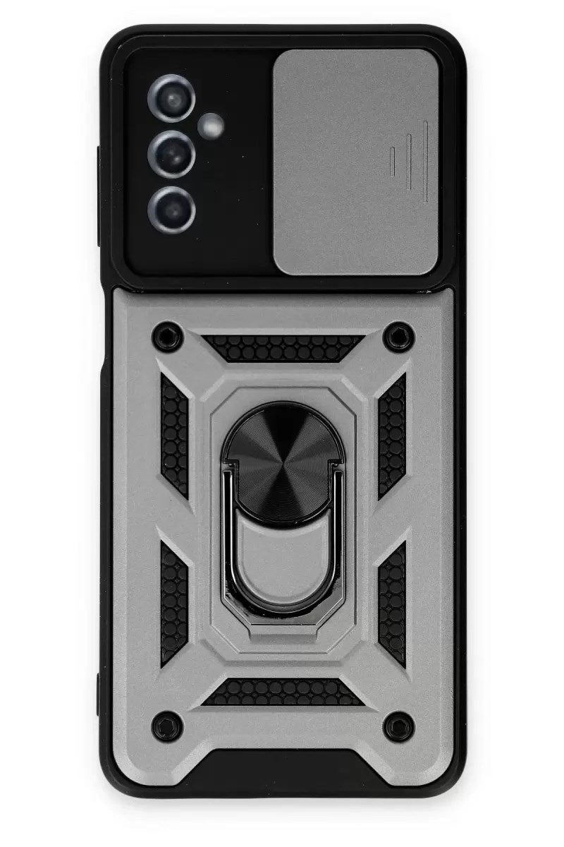 Mey İthalat® Samsung Galaxy M52 5G Kılıf Pars Lens Yüzüklü Silikon - Gümüş