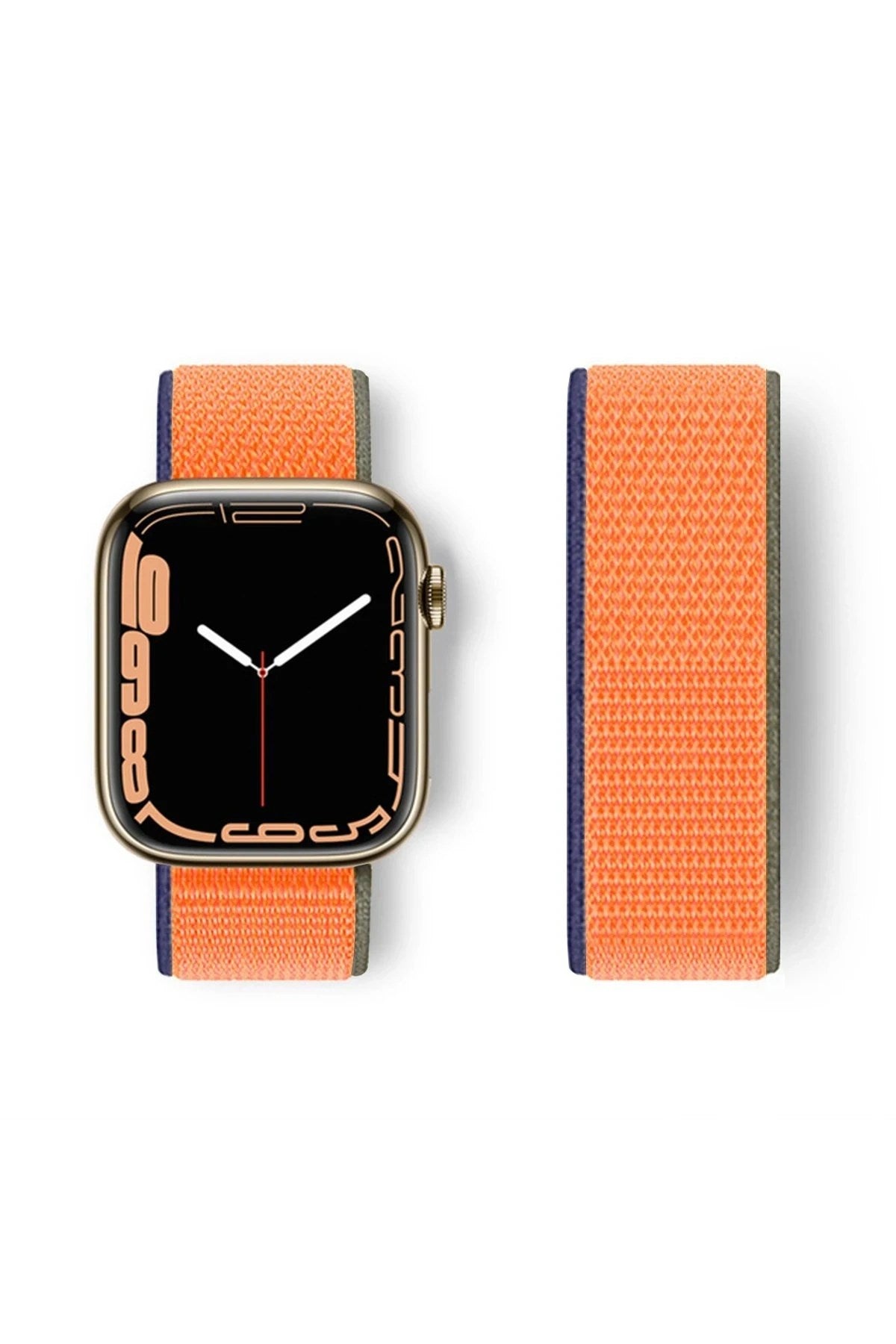 Mey İthalat® Watch 42mm Hasırlı Cırtcırtlı Kordon - Turuncu