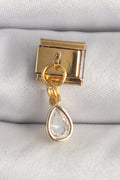 Mey İthalat® 316L Çelik Gold Renk Sallantı Damla Zirkon Taşlı Nomination Charm
