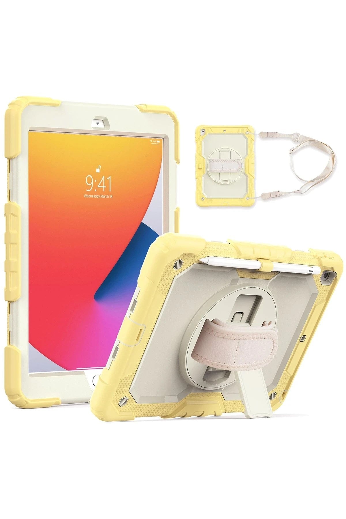 Mey İthalat® iPad 10.2 (7.nesil) Kılıf Strap New Tablet Kapak - Sarı