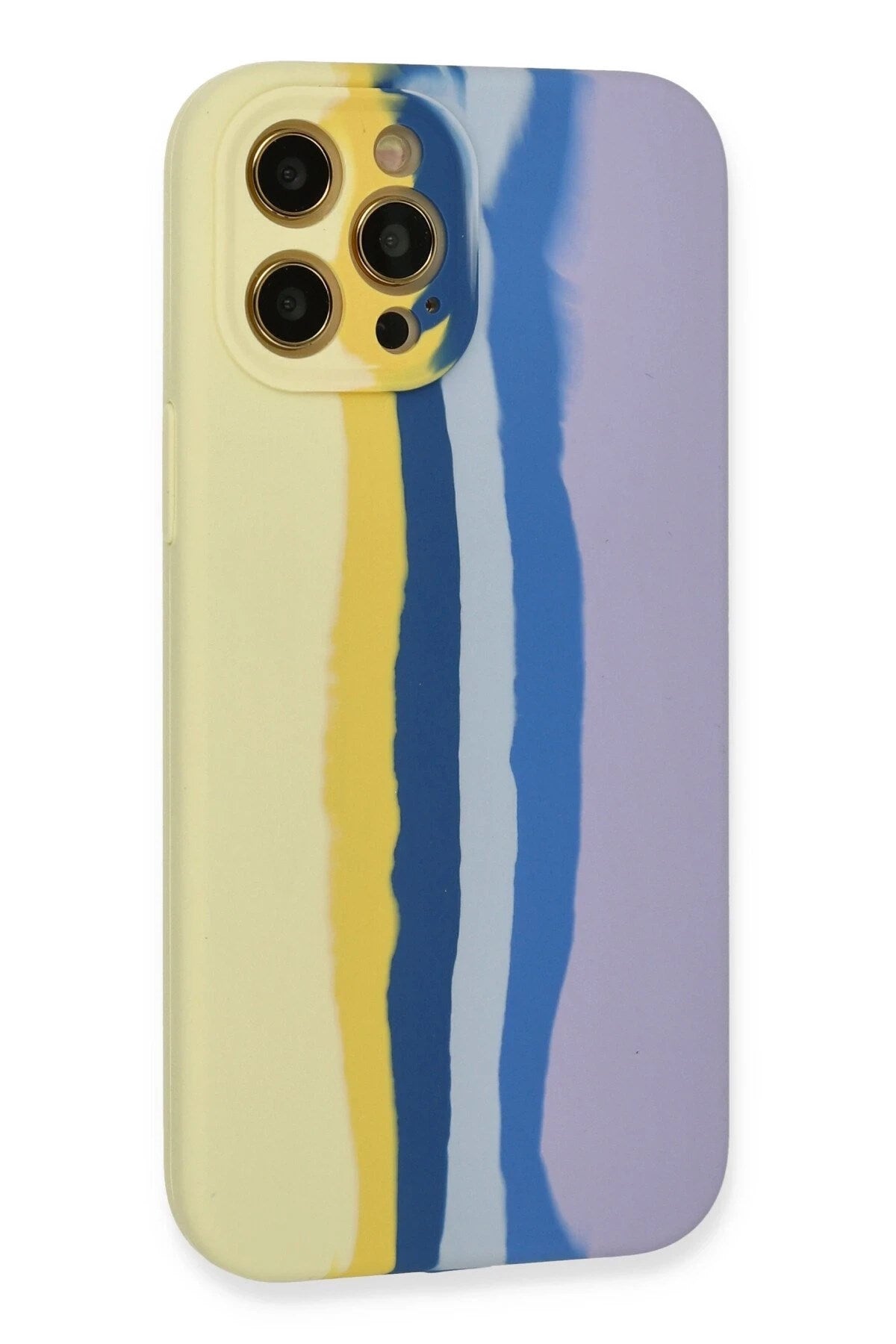 Mey İthalat® iPhone 12 Pro Max Kılıf Ebruli Lansman Silikon - Sarı-Lila
