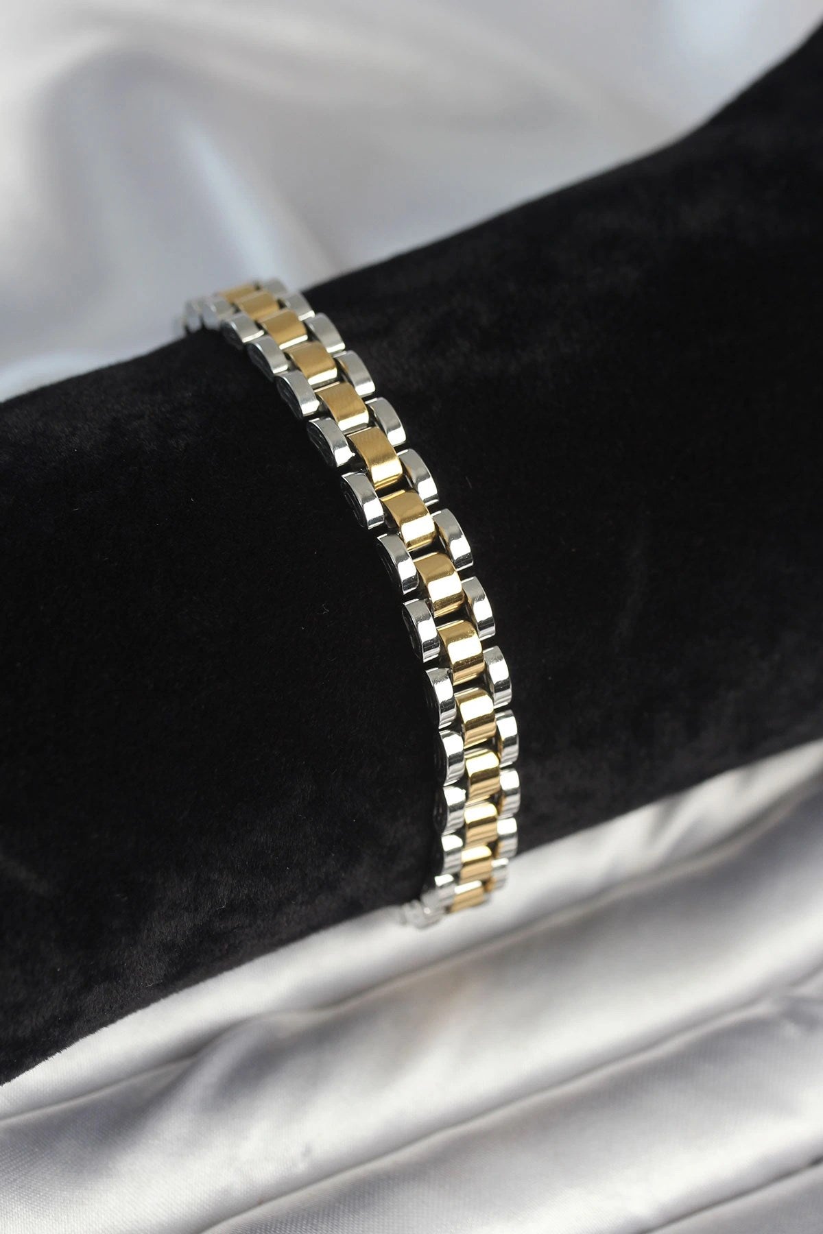 Mey İthalat® 316L Çelik Gold ve Gümüş Renk 7 mm Kalınlık Erkek Bileklik