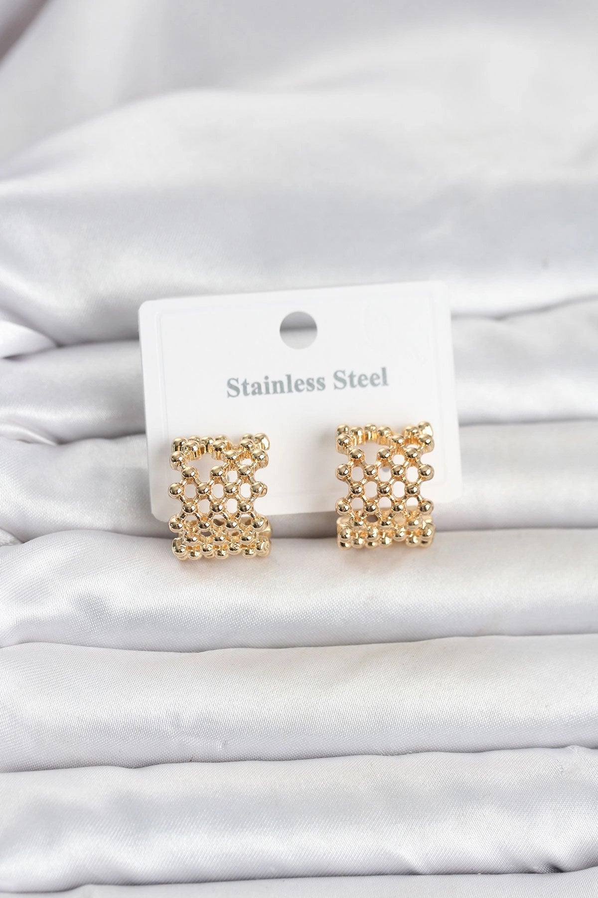 Mey İthalat® 316L Çelik Gold Renk Motif Desenli Halka Kadın Küpe