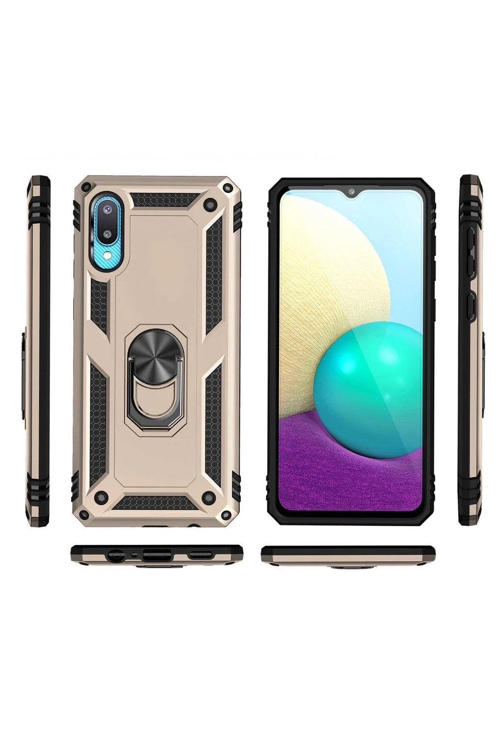 Mey İthalat® Samsung Galaxy A02 Kılıf Sofya Yüzüklü Silikon Kapak - Gold