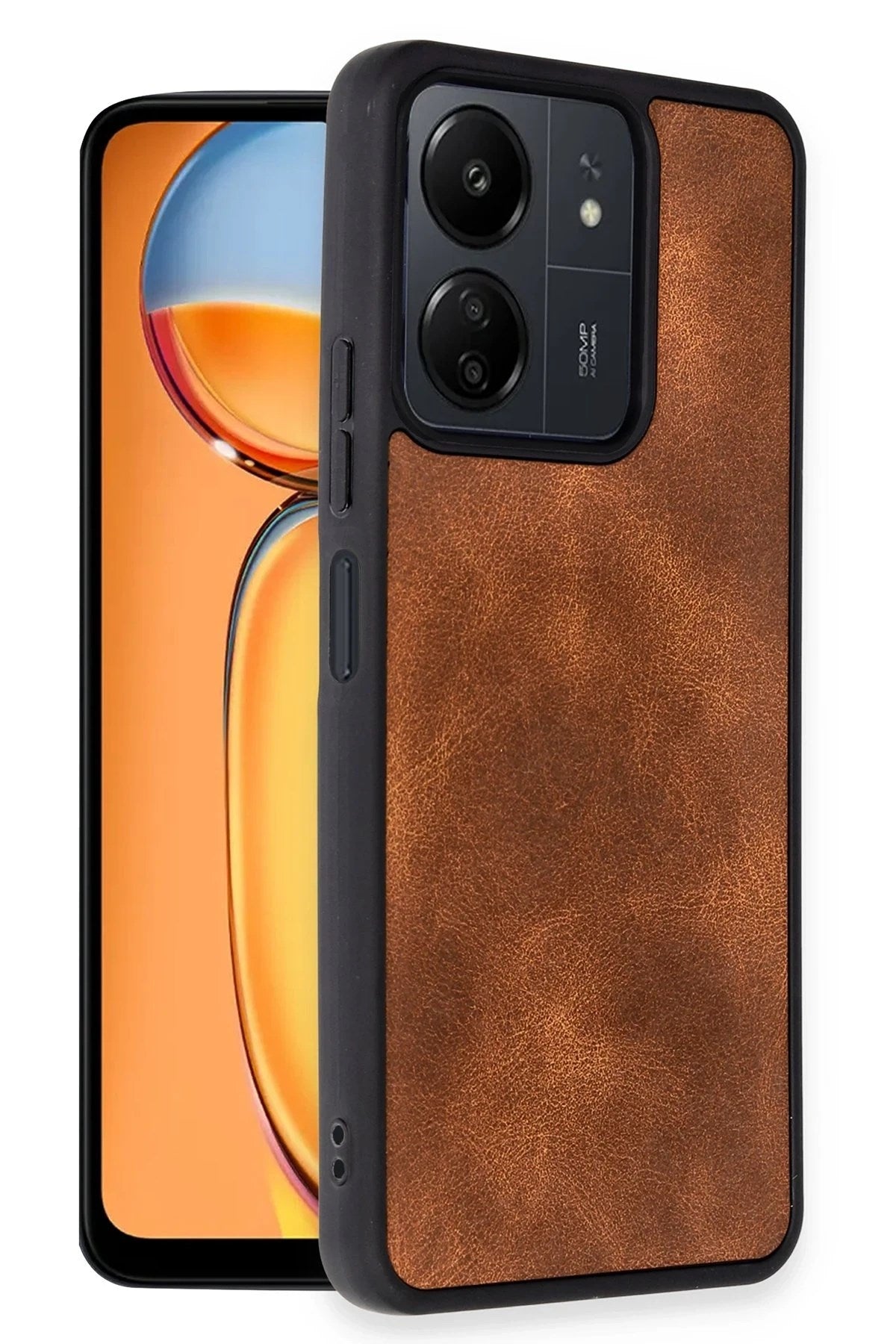 Mey İthalat® Redmi 13C Kılıf Aras Deri Kapak - Taba