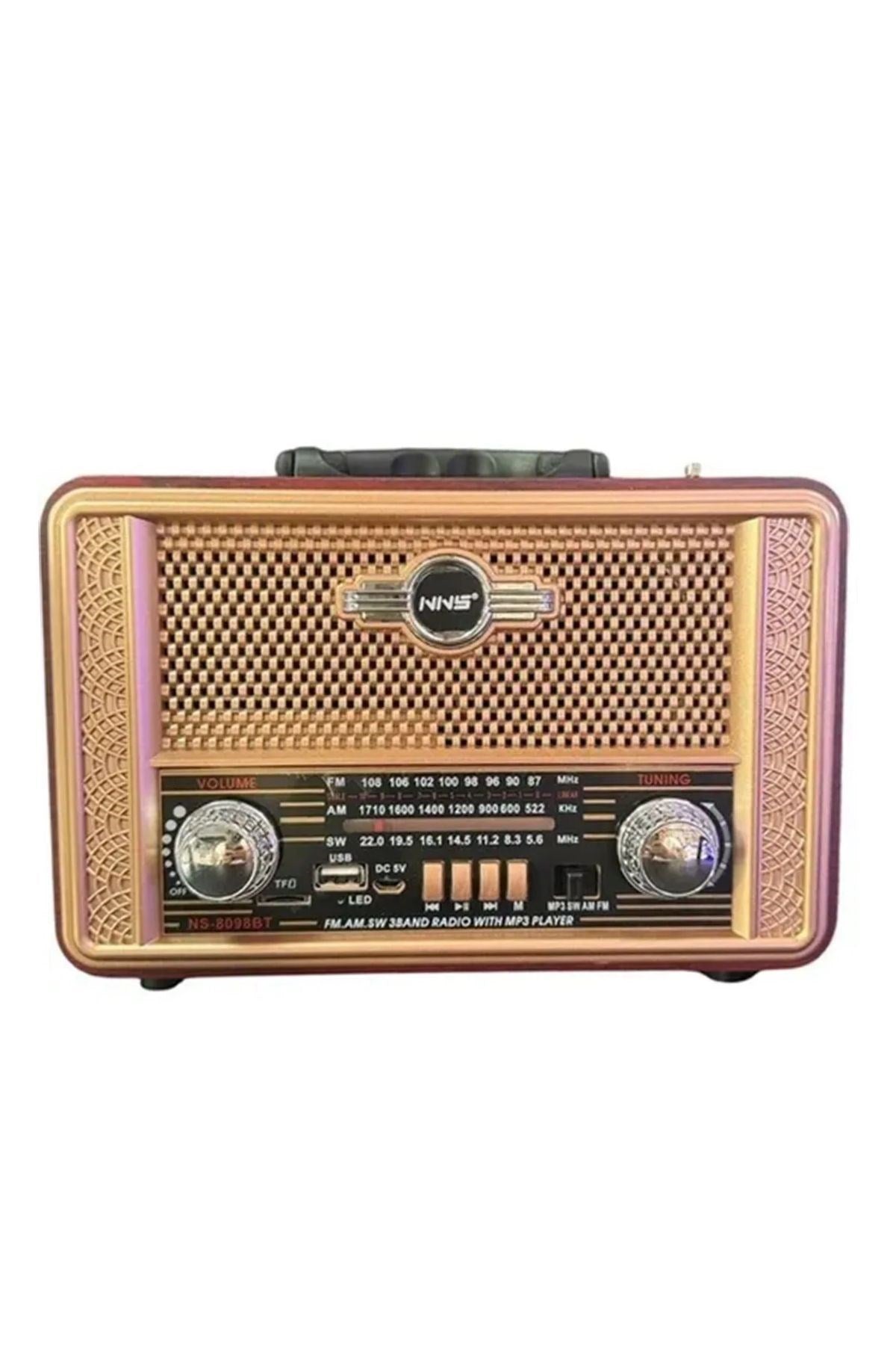 Retro, Nostaljik, Ahşap Tasarım Bluetooth Hoparlörlü, Şarjlı, Taşınabilir Otantik Tasarımlı FM/AM Destekli Radyo NS8098