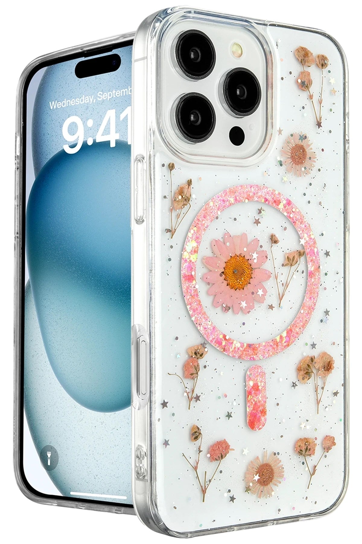 Mey İthalat® iPhone 16 Pro Kılıf Daisy Simli Magsafe Kapak - Pembe