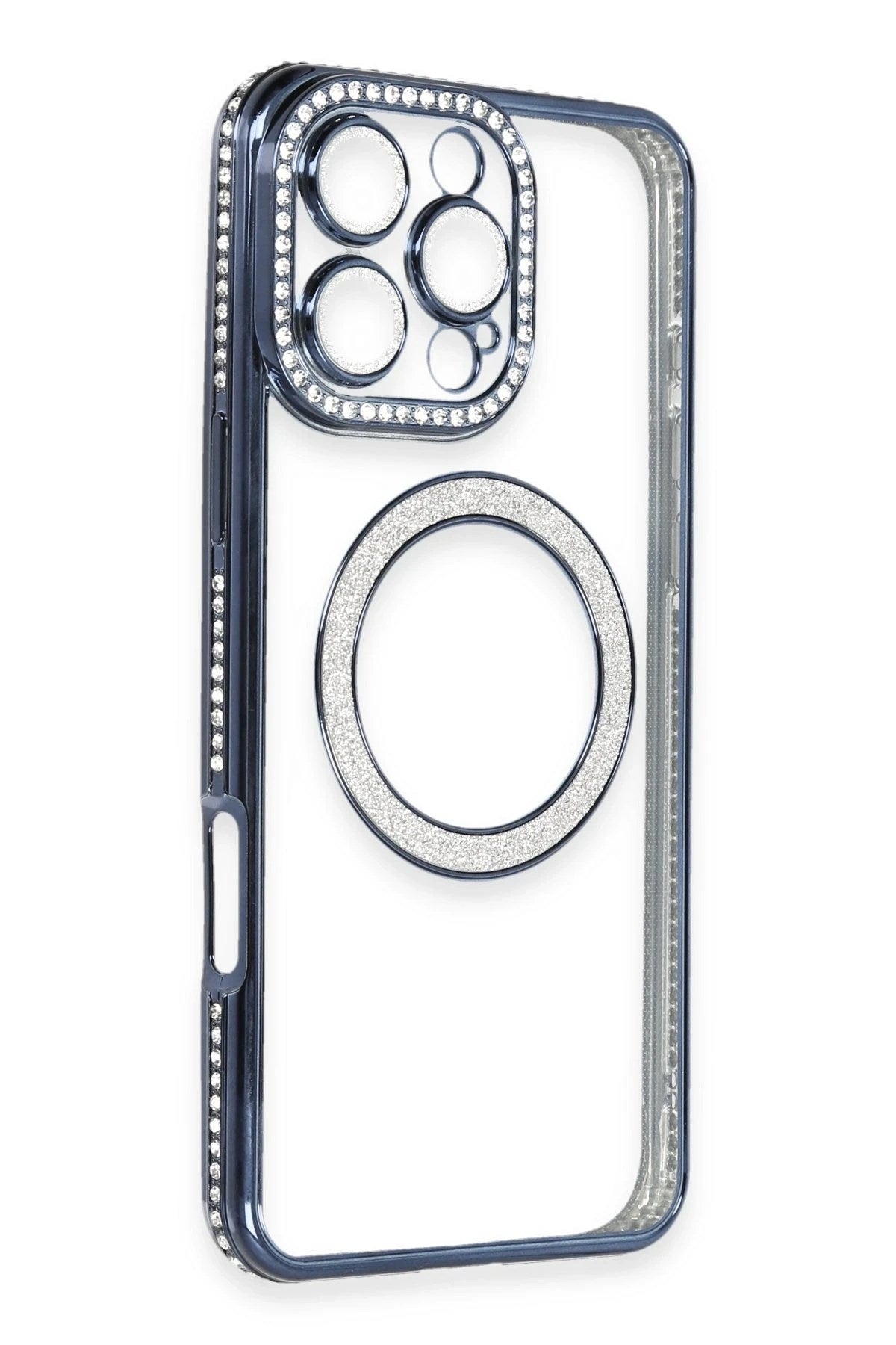 Mey İthalat® iPhone 16 Pro Max Kılıf Joke Simli Magneticsafe Kılıf - Lacivert