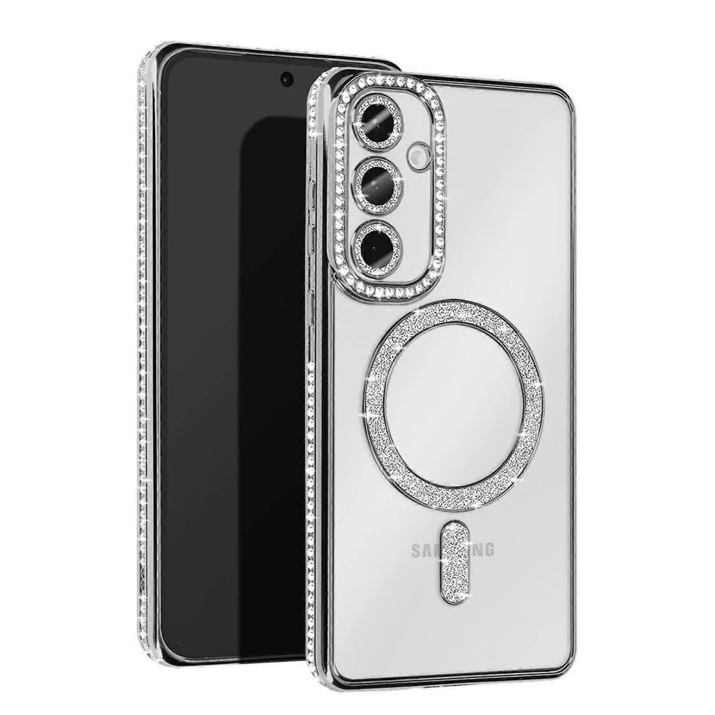 Mey İthalat® Samsung Galaxy A35 5G Joke Simli Magneticsafe Kılıf - Gümüş