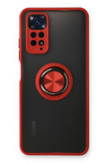 Mey İthalat® Redmi Note 11 Kılıf Montreal Yüzüklü Silikon Kapak - Kırmızı