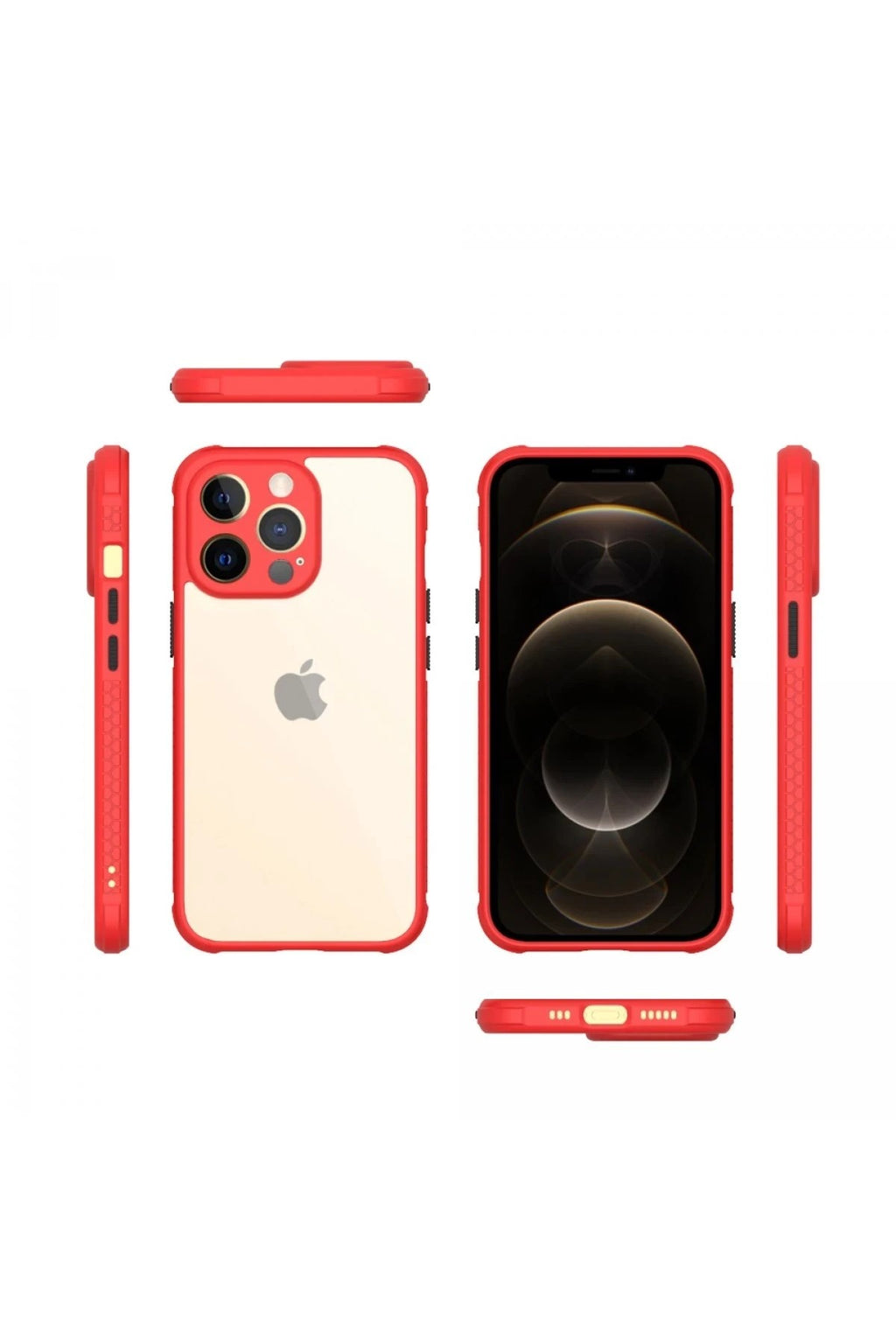 Mey İthalat® iPhone 13 Pro Kılıf Miami Şeffaf Silikon - Kırmızı
