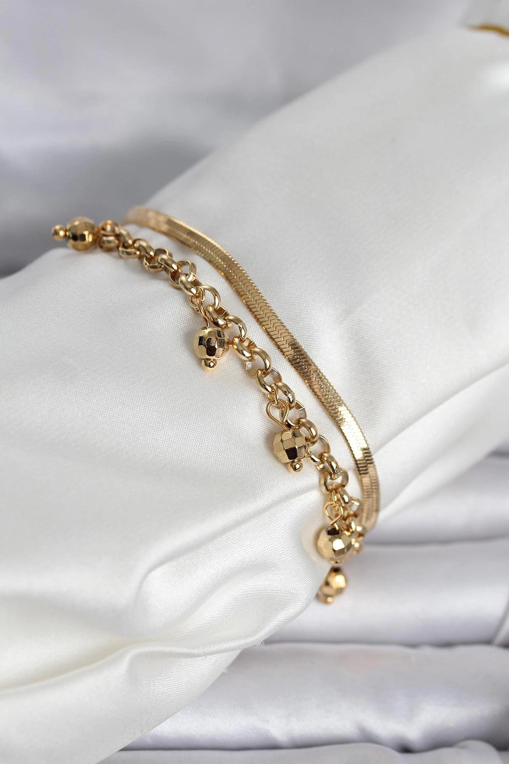 Mey İthalat® 316L Çelik Gold Renk Dorika ve İtalyan Zincirli Model Kadın Bileklik