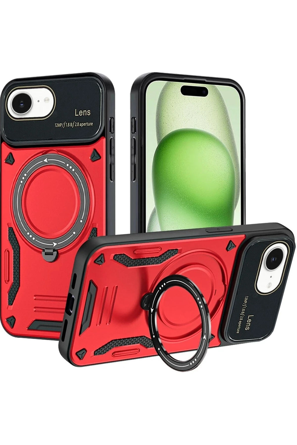 Mey İthalat® iPhone 16E Kılıf Joy Lens Standlı Kapak - Kırmızı