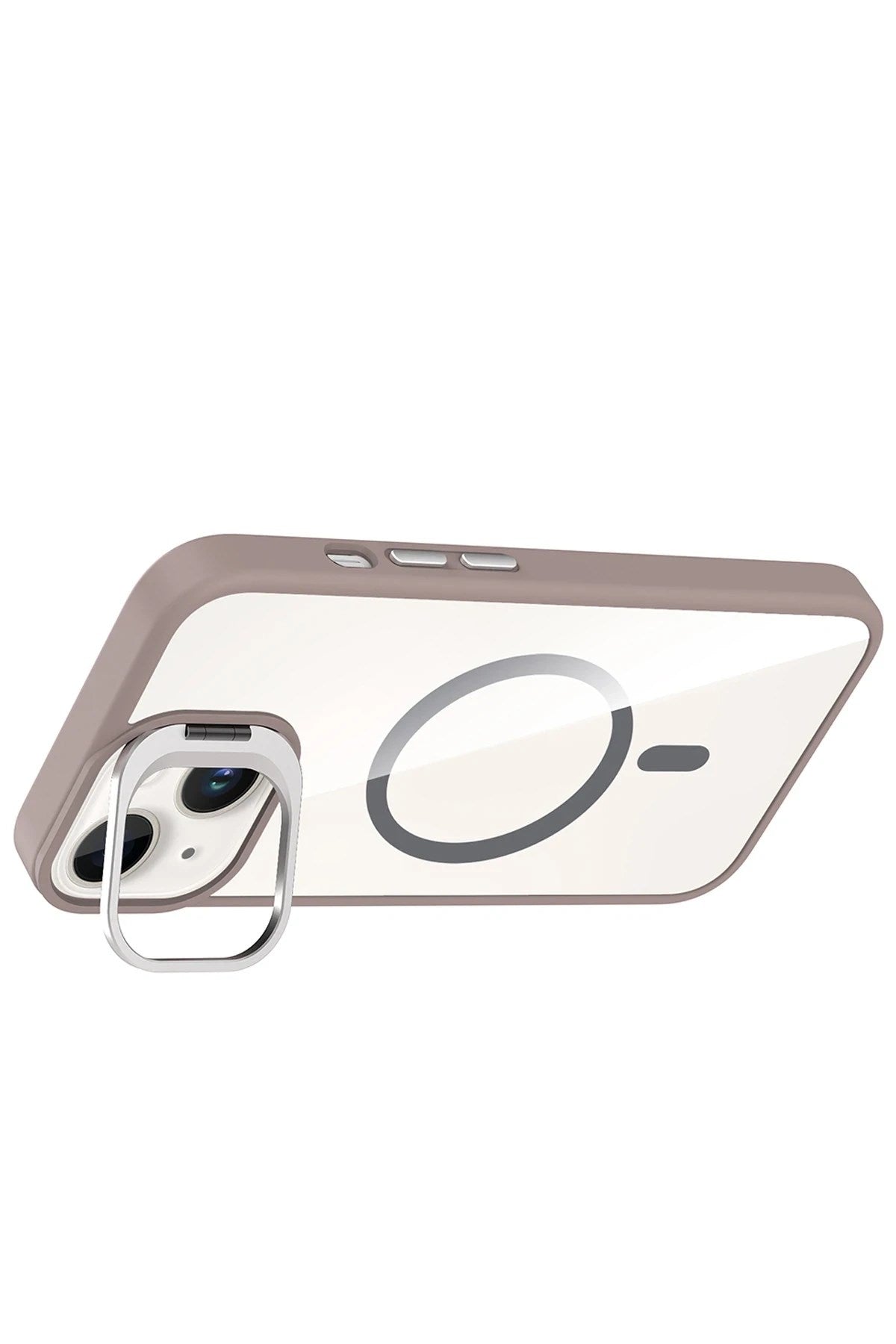 Mey İthalat® iPhone 14 Remim Lensli Magsafe Standlı Kapak - Titan Gri