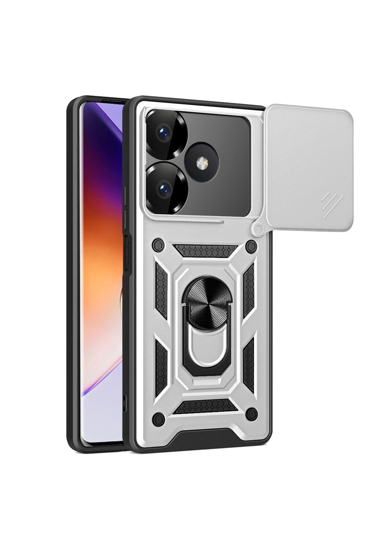 Mey İthalat® Redmi 13 4G Kılıf Pars Lens Yüzüklü Silikon - Gümüş