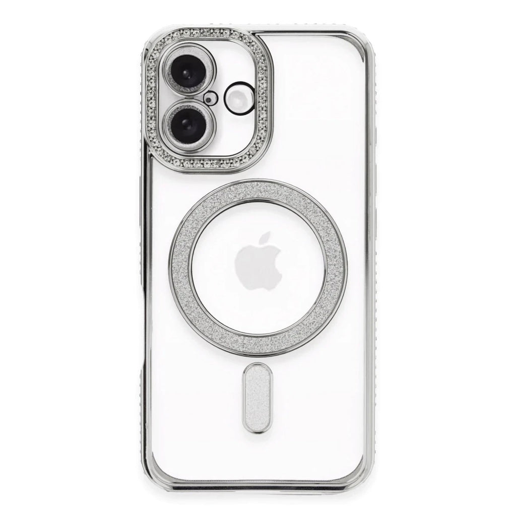 Mey İthalat® iPhone 16 Plus Kılıf Joke Simli Magneticsafe Kılıf - Gümüş