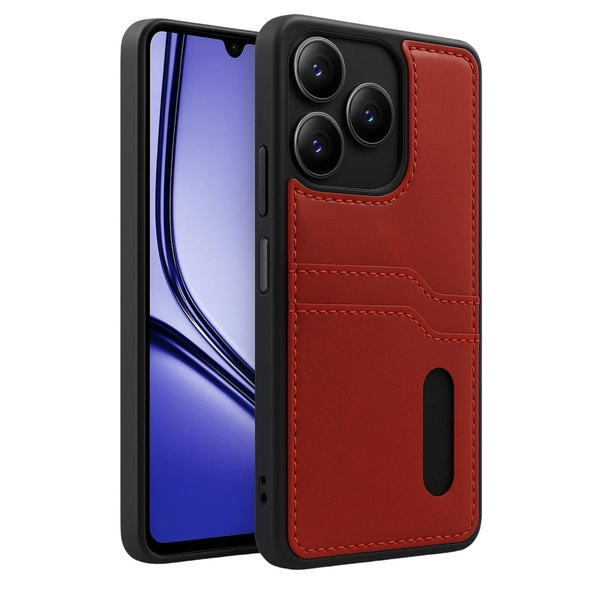 Mey İthalat® Realme Note 50 4G Kılıf Sara Kartvizitli Deri Kılıf - Kırmızı