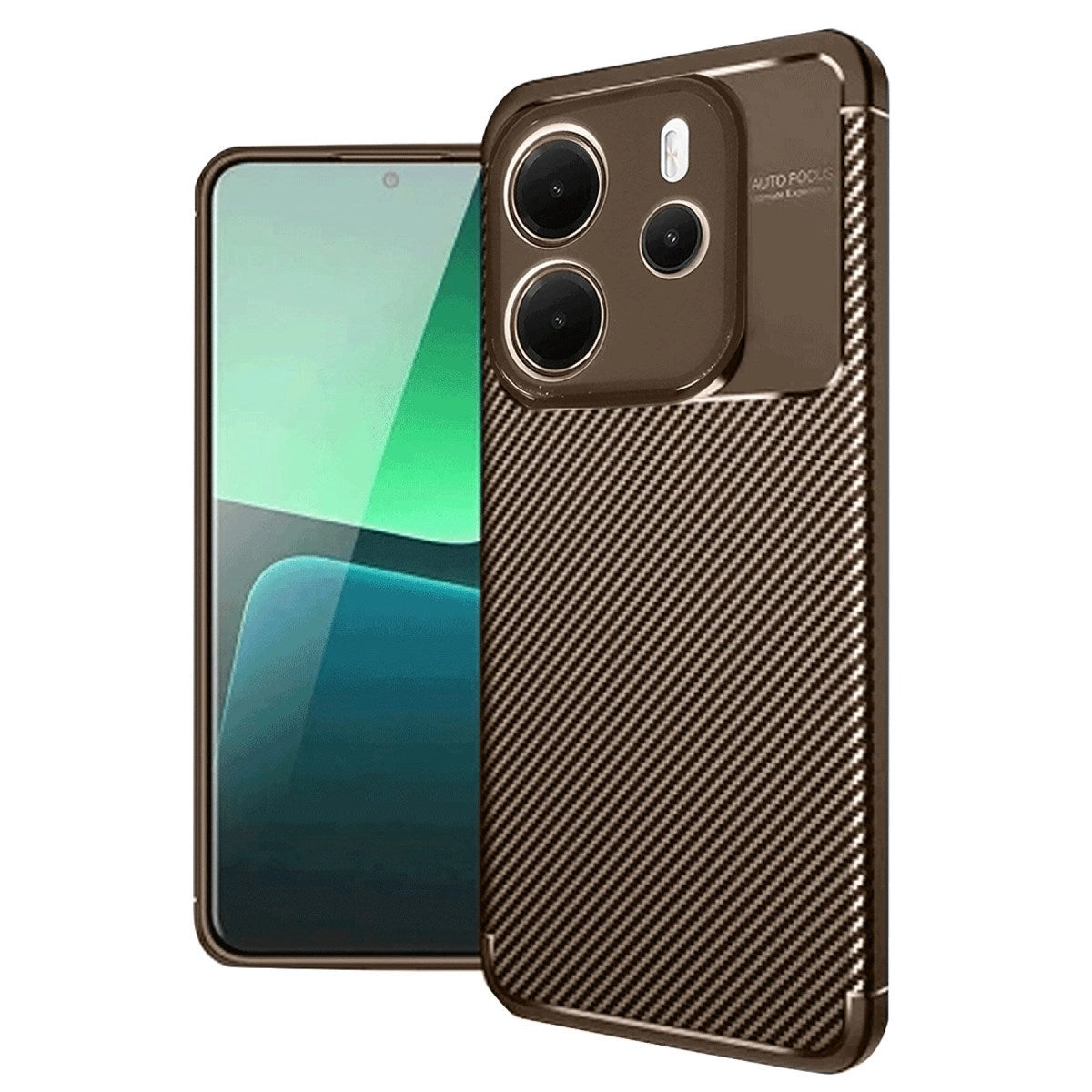 Mey İthalat® Redmi Note 14 4G Kılıf Auto Focus Karbon Kapak - Kahverengi