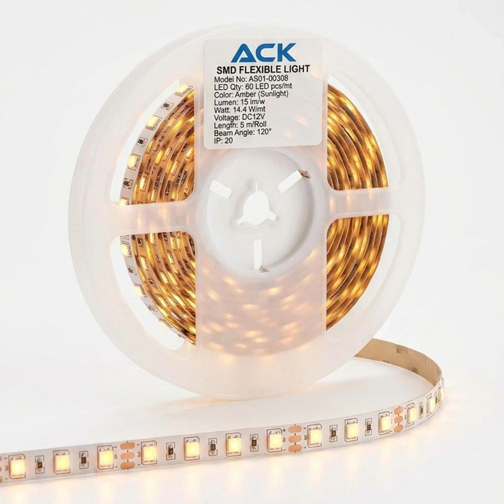Gün Işığı Sarı LED Şerit 5m – 60 LED/m 12V 14.4W Güçlü 3 Çipli Işık Şerit Led