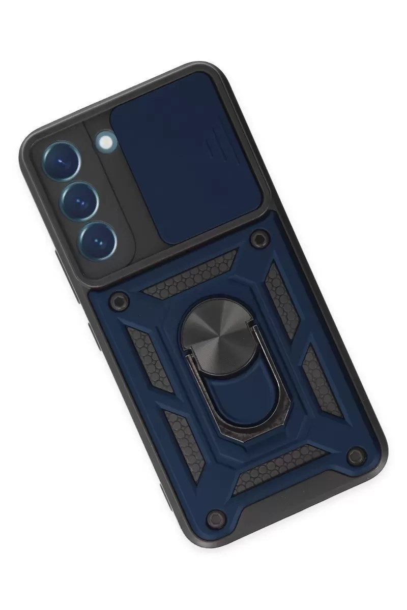 Mey İthalat® Samsung Galaxy S22 Kılıf Pars Lens Yüzüklü Silikon - Lacivert
