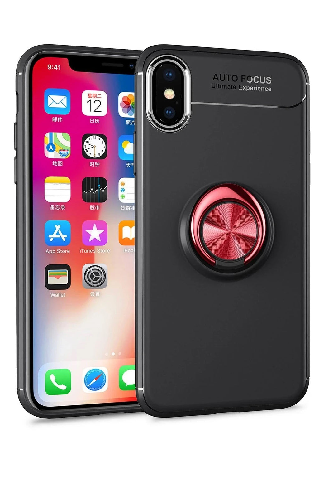 Mey İthalat® iPhone XS Max Kılıf Range Yüzüklü Silikon - Siyah-Kırmızı