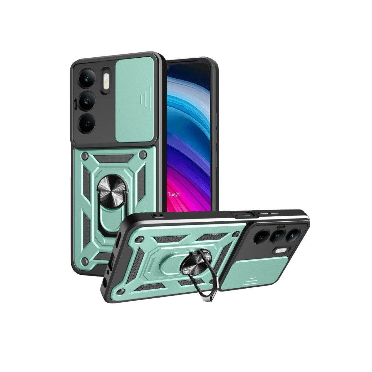 Mey İthalat® Realme C75 4G Kılıf Pars Lens Yüzüklü Silikon - Yeşil