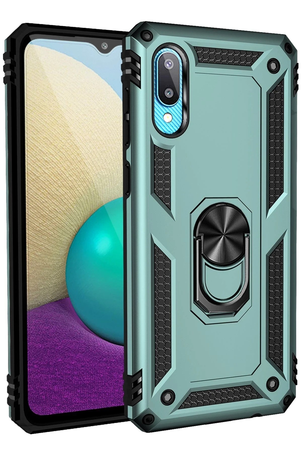 Mey İthalat® Samsung Galaxy A02 Kılıf Sofya Yüzüklü Silikon Kapak - Yeşil