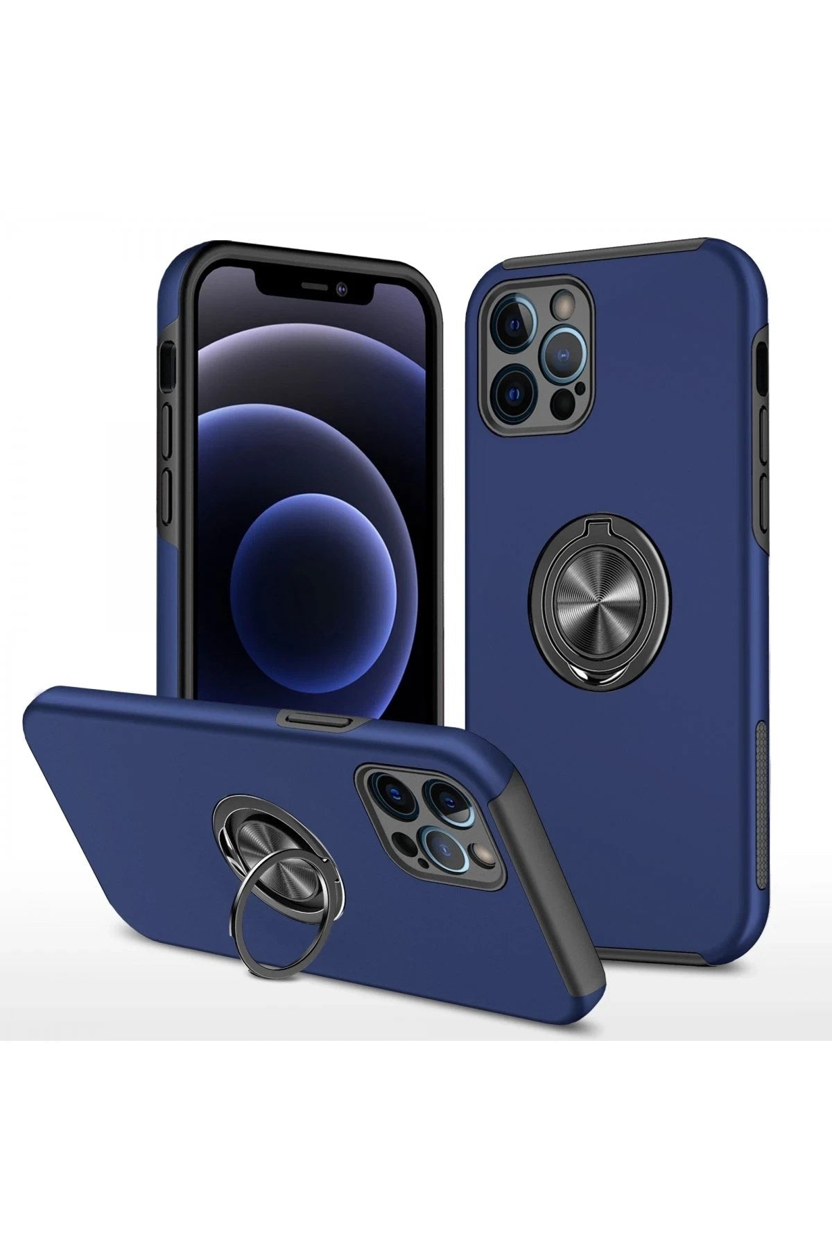 Mey İthalat® iPhone 12 Pro Max Kılıf Elit Yüzüklü Kapak - Lacivert