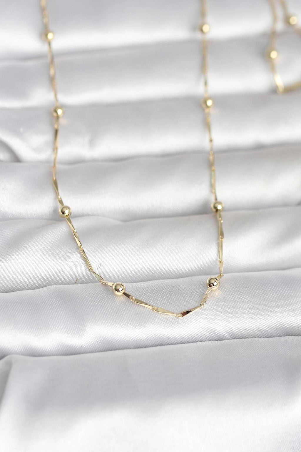 Mey İthalat® CM 14K Gold Renk Kesme Çubuk Zincir Topçuklu Model 60 cm Kadın Kolye