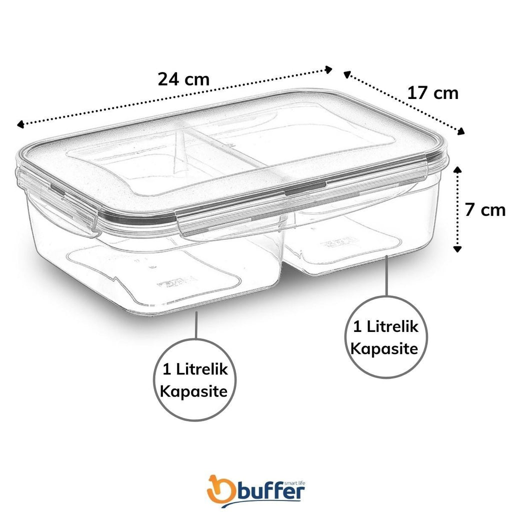2 Bölmeli 1+1 Litre Kilitli Kapaklı Erzak Saklama Kabı LC-525