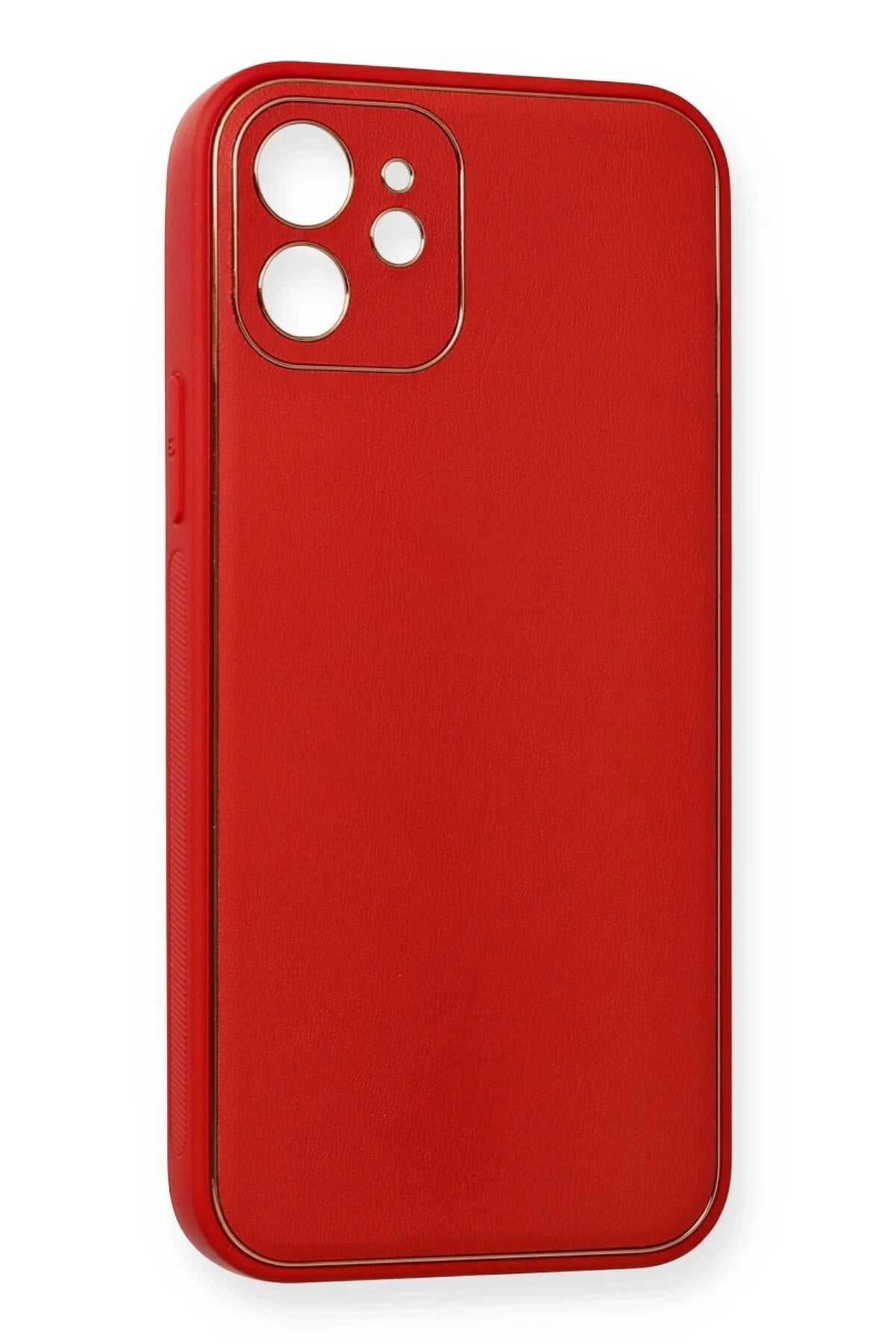 Mey İthalat® iPhone 12 Mini Kılıf Coco Deri Silikon Kapak - Kırmızı