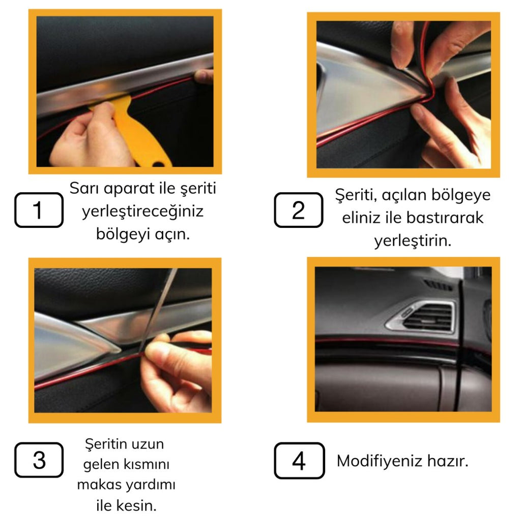 Gold Araba Oto Trim Dekorasyon Şeridi Kauçuk Elastik Kolay Kurulum 5 metre Şerit Bant