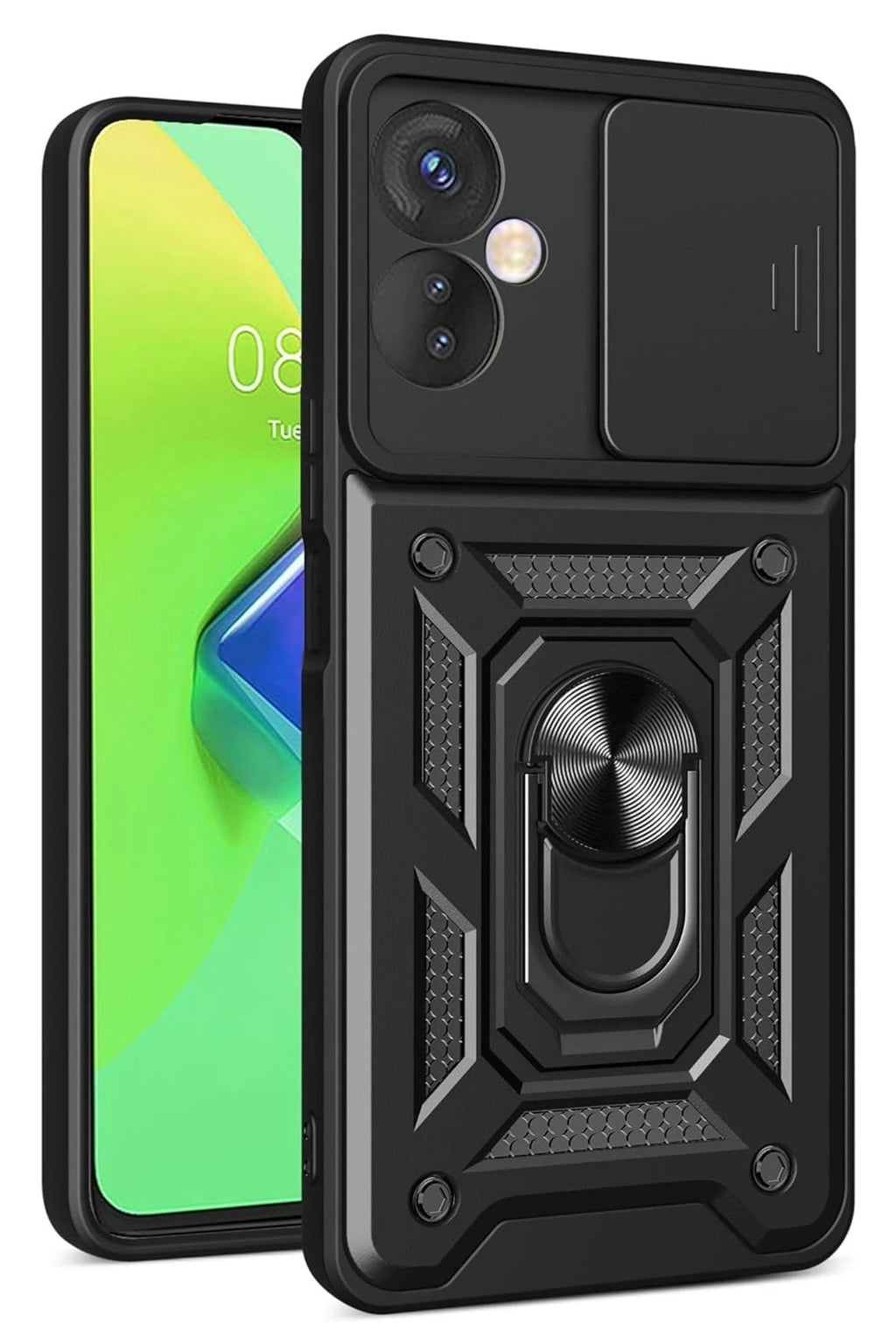 Mey İthalat® İnfinix Hot 30 4G Kılıf Pars Lens Yüzüklü Silikon - Siyah