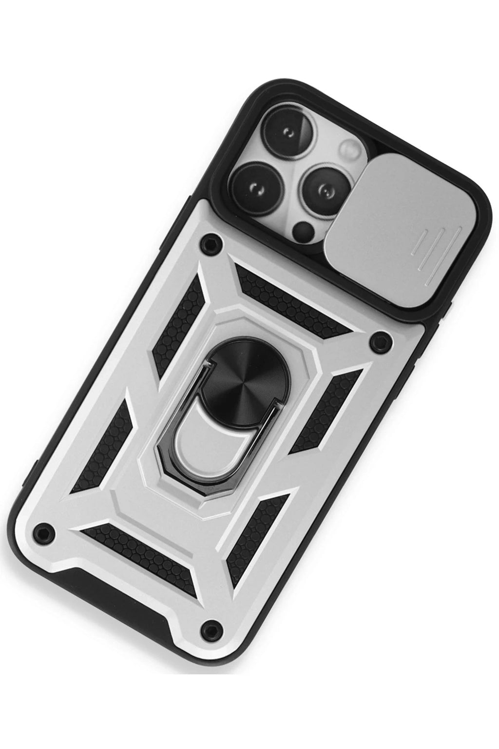 Mey İthalat® iPhone 15 Pro Max Kılıf Pars Lens Yüzüklü Silikon - Gümüş