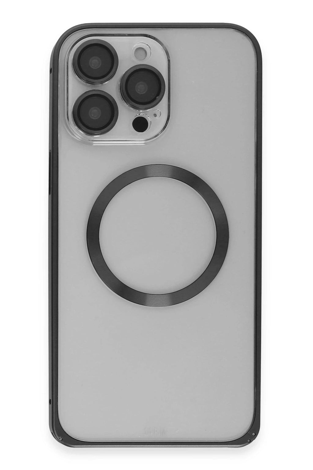 Mey İthalat® iPhone 15 Pro Max Kılıf Metal Bumper Magneticsafe Kapak - Siyah